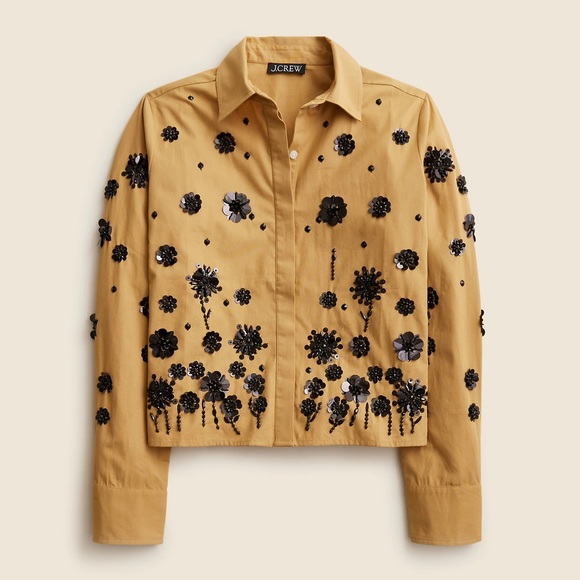 J. Crew Tops - J Crew Sequin Embellished Cotton Poplin Button Up Shirt